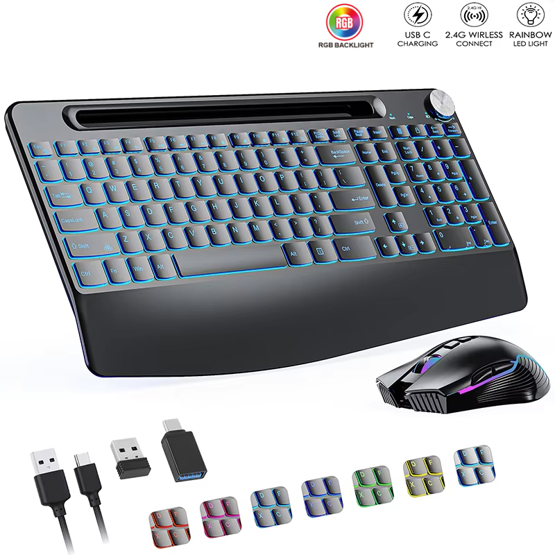 Wrist Rest Ergonomic - Combinazione tastiera e mouse wireless 2.4G